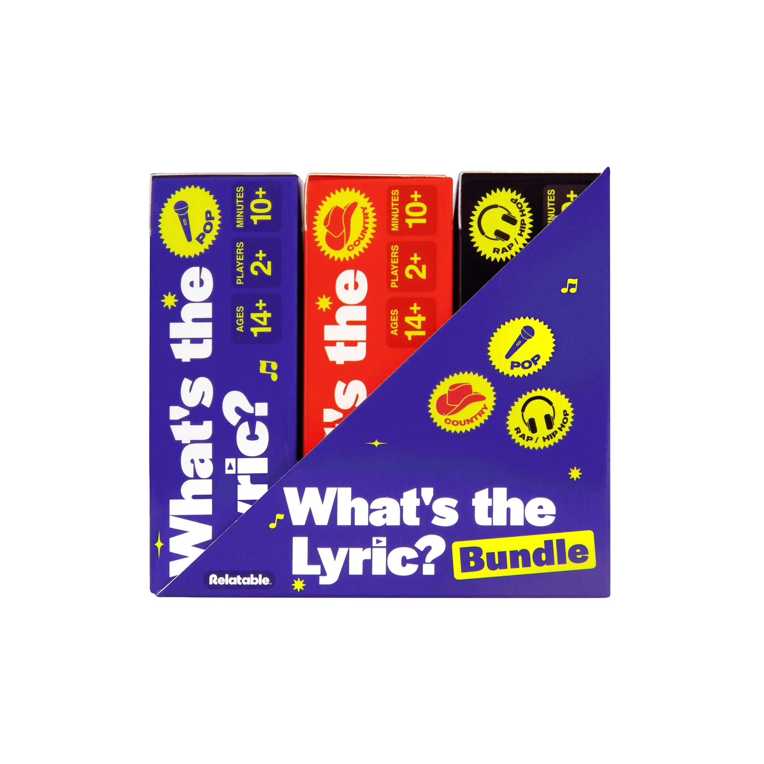 What's The Lyric Ultimate Bundle by Relatable - A Music Trivia Game and Finish the Lyric Game for Music Fans – Includes 300 Pop, Rap, and Country Music Trivia Cards for ages 14+