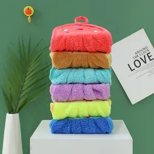 SleekHush Coral Fleece Hanging Hand Towel  Thick Kitchen Cleaning Towel