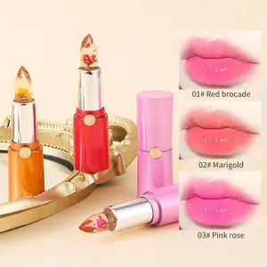 MANSLY crystal flower color change lipstick transparent jelly gold foil lipstick warm lipstick will not stick to cup and color