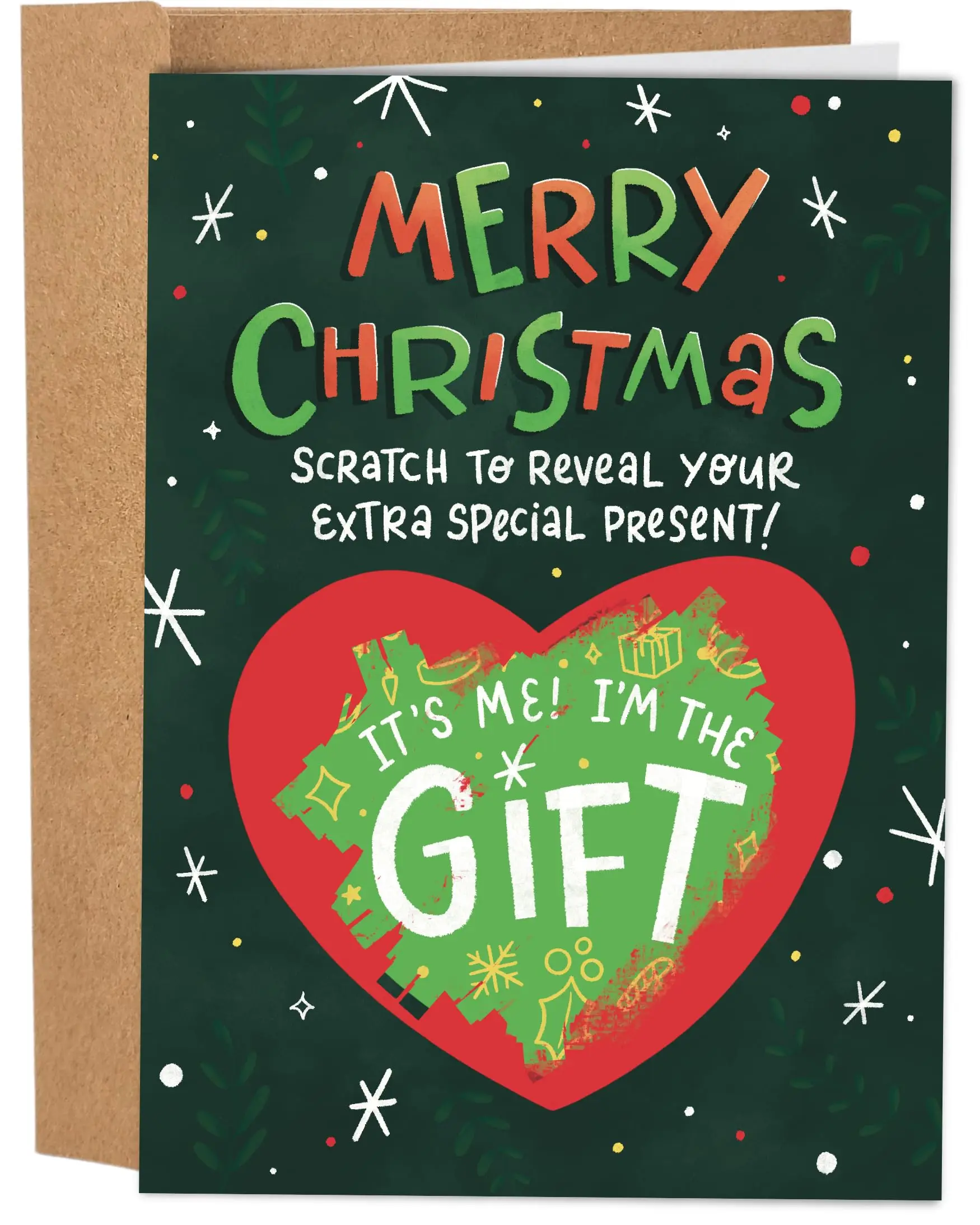 Sleazy Greetings Funny Christmas Card - Scratch Off Big Heart, Durable Cardstock, Envelopes with Peel-Stick Strips Fast Seal - Office Stationery for Friends, Funny Dad Card