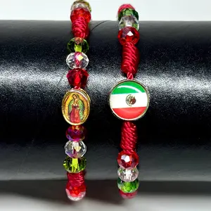 Mexico/Virgin Mary 3-Colored Beaded Bracelet - Mexico Bracelet, Virgin Mary Bracelet, Beaded Bracelet, Knotted Bracelet, Mexico Charm, Virgin Mary Charm, Casual, Handmade