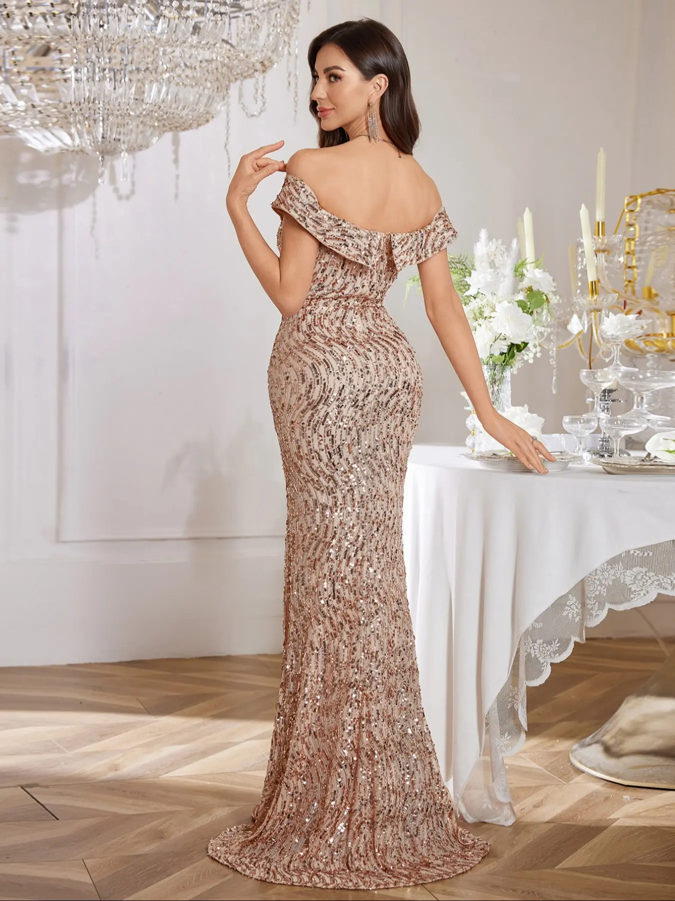 Women's Off-Shoulder High Slit Shiny Woven Sequins Fitted Bodycon Formal Evening Dress, Elegant Chic Party Wear, Sleeveless Backless Design, Perfect for Night Out, Womenswear - TikTok Shop Women's Off-Shoulder High Slit Shiny Woven Sequins Fitted Bodycon Formal Evening Dress, Elegant Chic Party Wear, Sleeveless Backless Design, Perfect for Night Out, Womenswear - TikTok Shop