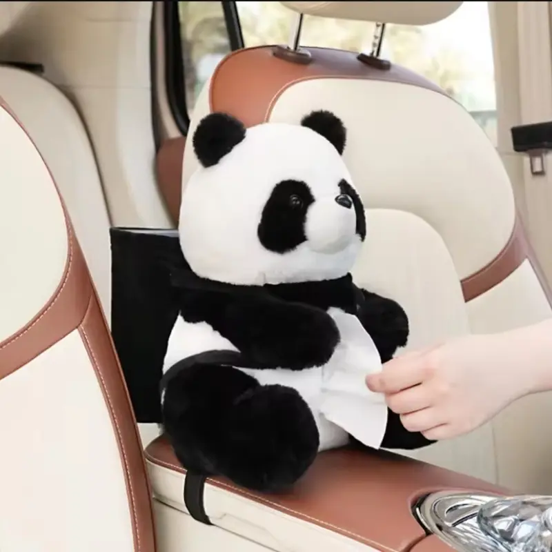 Face-covering Bear Plush Car Tissue Box, Cute Creative Tissue Box and Trash Can 2-in-1 Practical Decoration