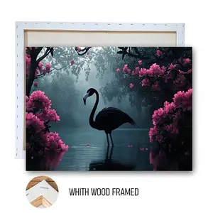 1pcs FRAMED Black Flamingo in Misty Forest Canvas Wall Art with Wood Frame 16x24 Inch Modern Nature Landscape Painting for Living Room Bedroom Home Decor Ready to Hang Home Decor