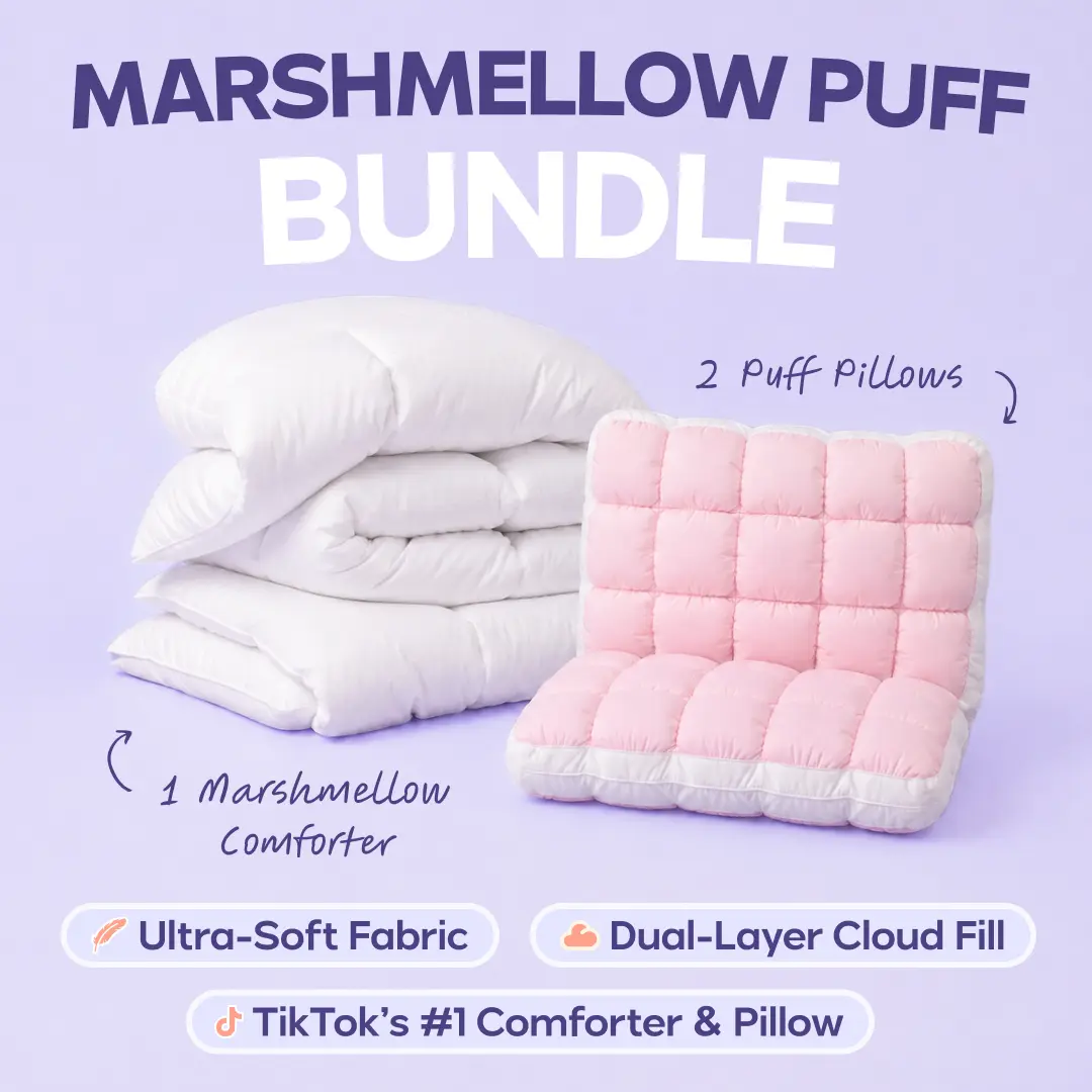 Mellow Sleep | MarshMellow Comforter + 2 Cooling Puff Pillows | Ultra Soft Fluffy Bedding Set, Cozy Bed Set, Cloud Comforter, Luxury Cooling Bedding, Plush Pillows