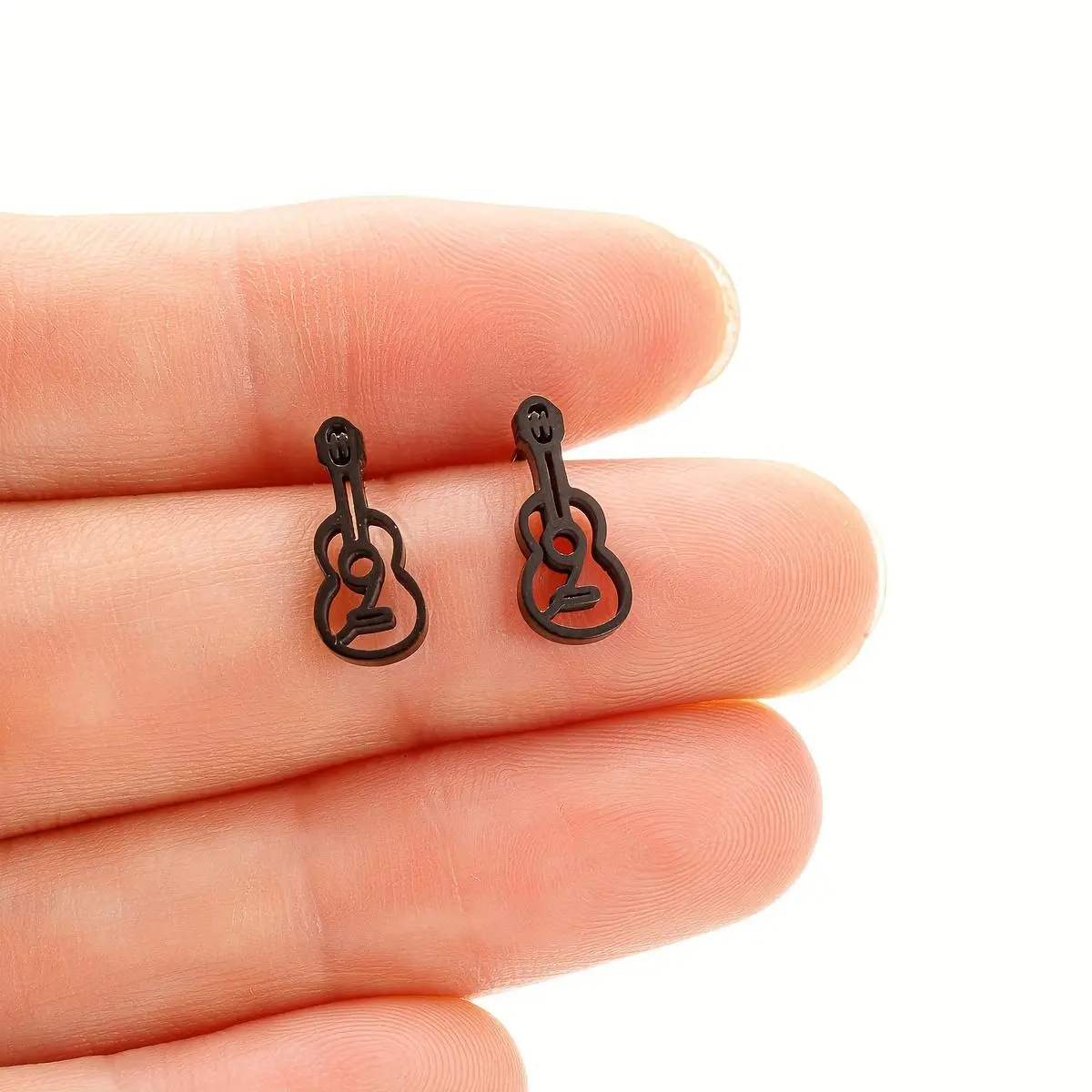 Punk Rock Guitar Shape Stud Earrings, Unisex Black Metal Music Jewelry in Copper, Unique Party Gift for Musicians, No, Steel