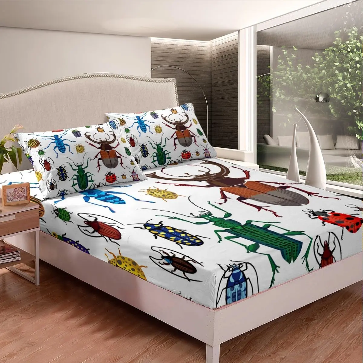 Feelyou 3D Print Vibrant Flying Bugs Animals Bedsheet Sets - Soft Microfiber Decorative Bedding, Deep Pockets Fitted Sheets for Twin/Full Sizes, Suitable for Any Room, Decorative Bedding Set