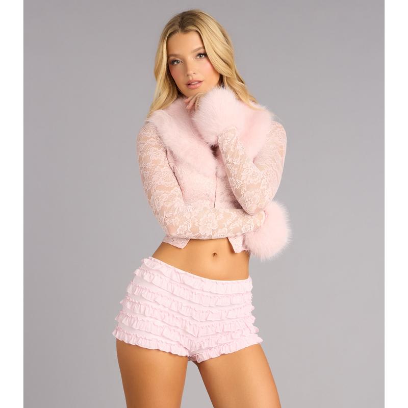Sweet Drama Removable Faux Fur Lace Cardigan