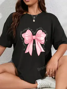 100% cotton Bible Verse Pink Bow Coquette Bow Coquette Christian T-Shirt women graphic shirts