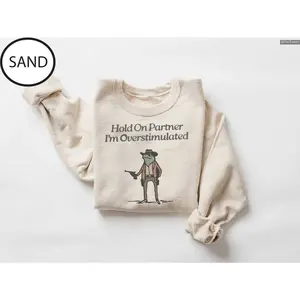 Hold On Partner Im Overstimulated Sweater, Hoodie, Tee, Cowboy Frog Unhinged Shirt, Cute Animal Sweatshirt, Funny Frog Shirt , Chic Shirt
