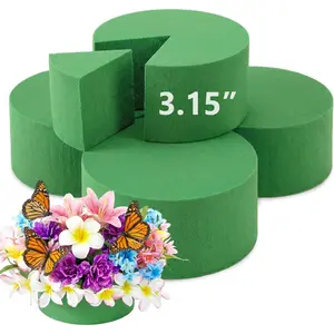 Pack of 4 Round Floral ,Dry and Wet Green Flower  for Flower Arrangements Supplies,Floral  Blocks for  and Artificial ,Green Florist  Styrofoam (3.15 Inch)