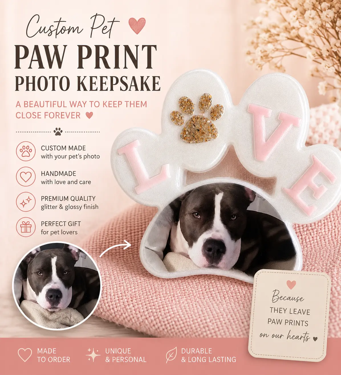 Handmade Custom Epoxy Paw Print Keepsake - Pet Memorial Gift for Dogs & Cats with Personal Touch to Keep Them Close Forever, Paw Prints