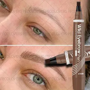 1PC Waterproof Natural Dark Brown 4 Fork Eyebrow Pencil Smooth Long Lasting Quick Dry Liquid Eyebrow Tattoo Pencil Mudge-proof Non-Smudge Microblade Brow Pencil Cosmetic Eyebrow Makeup