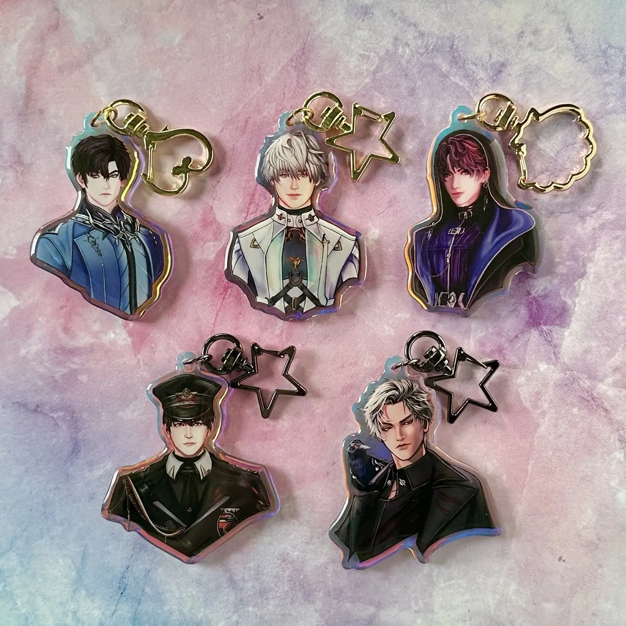 Rafayel, Xavier, Zayne, Sylus, Caleb (Love and Deepspace) Holographic Rainbow Acrylic Charms