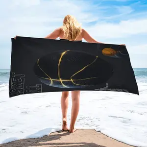 Sleek Black Gold Basketball Pattern Beach Lounge Chair Towel Cover, Quick Dry Sandproof Pool Chair Towel, Soft Breathable Durable, Perfect for Outdoor Sunbathing, Patio, Garden, Swimming Pool & Backyard, Sporty Summer Style