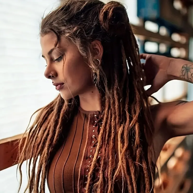 2025 10 Strands 18-36 Inch Dreadlock Extensions Brown Single Ended Hippie Dreads 0.6 Cm Width Loc Extensions Reggae Style Synthetic Crochet Hair For Women And Men Halloween Christmas