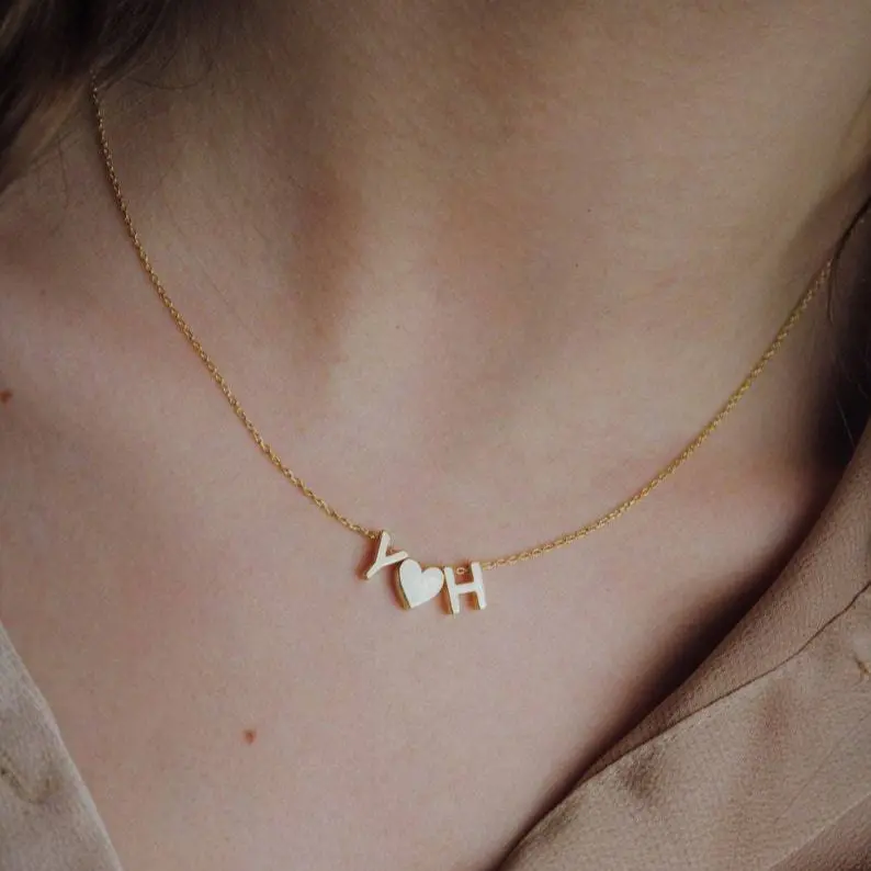 AS852 Personalized Customization Two Lowercase Letters Pendant Love Stainless Steel Necklace Family Birthday Couple or Girlfriend Gift