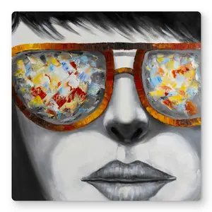 Begin Home Decor C1MP16161EJAGD 16 x 16 in. Colorful Sunglasses Wall Art - Figurative Woman Metal Print
