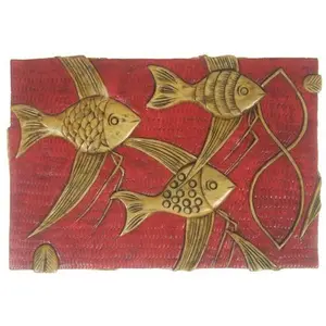 Fish on Red Background - Rectangular Soapstone Trinket Decor Box