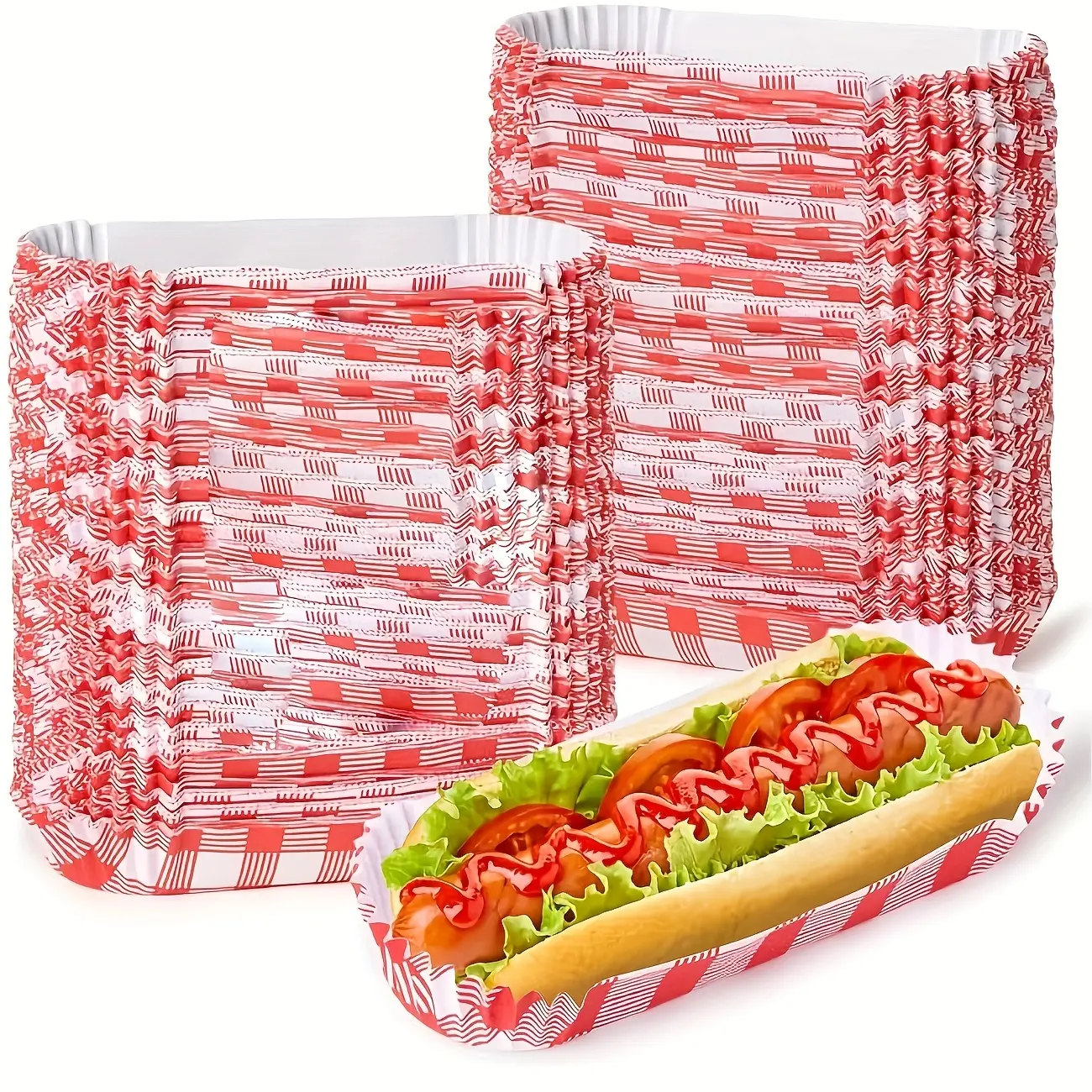 30/80/120pcs Grid Hot Dog Tray Disposable Sandwich Hot Dog Tray Suitable for Parties, Stalls, Weddings, Outdoor Events - Large Capacity Takeout Container, Festival Food Display Tray, Vividly Designed Tray, Party Supplies, Catering Services