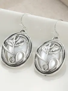 Romantic Freshwater Pearl Dangle Earrings, Vintage Victorian Plant Flower Pendant, Elegant Jewelry, Low Allergy Bridesmaid Gift