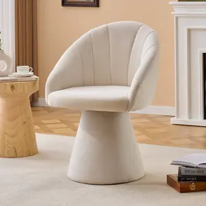 Swivel Modern Accent Chair,Luxury Fabric Upholstered Makeup Chair Comfy Barrel Chair with No Wheels,360°Rotating Vanity Armchair for Living Room Bedroom Office Vanity Chair for Girls Women ,Swivel Chair for Makeup