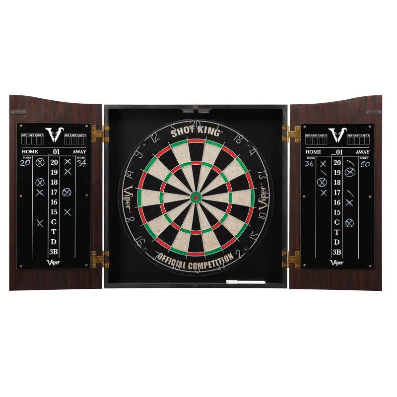 Classic Walnut Finish Wood Dartboard Cabinet Set - Self-Healing Sisal Dartboard (17.75” Diameter), 6 Darts, Dry Erase Scoreboards, Magnetic Door Lock, Impact-Absorbing Sports & Outdoor Darts Equipment, Dart Set
