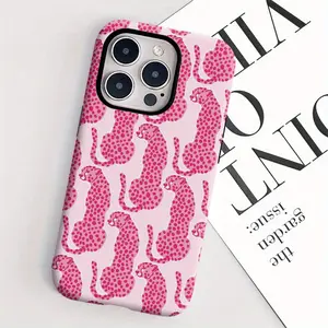 Stylish Pink Leopard Pattern Design Glossy 2-in-1 Shockproof Phone Case,for iPhone 17 Pro Max Phone Case 17 Air 16E 16 15 Plus 14 13 12 11 X XS Max XR 7 8 Plus Phone Cases