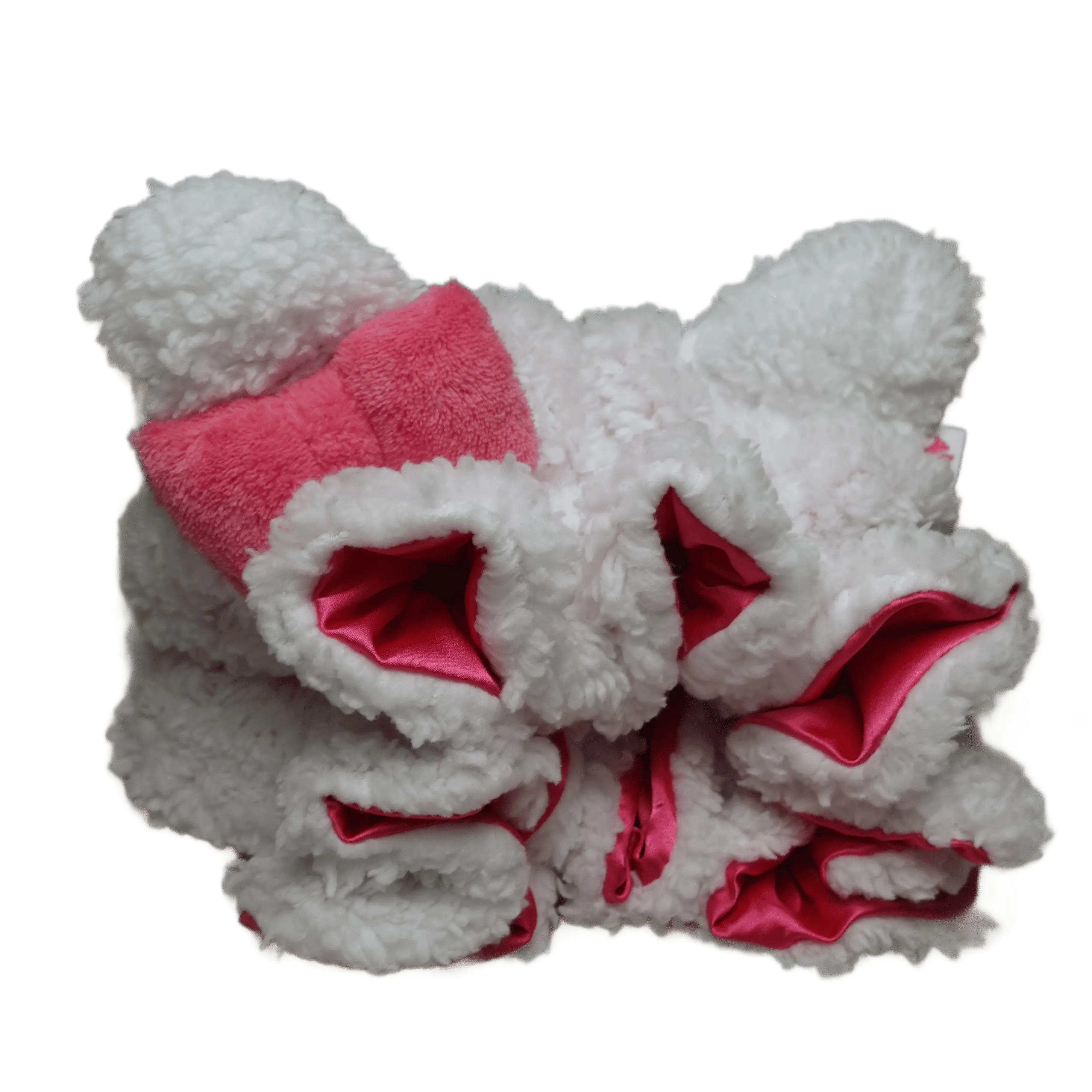 Boncap Luxury White Teddy Satin-Lined Bonnet - Soft Fleece & Satin Lining with Adjustable Drawstring & Plush Bowtie Detail for Cozy Comfort & Frizz-Free Hair Care
