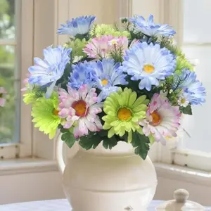 28Heads Daisy Flowers Artificial Gerbera Daisy 16" Real Touch Faux Flowers Colorful Fake Wildflowers Bouquet Silk Floral Arrangements for Home Decor Table Wedding Party