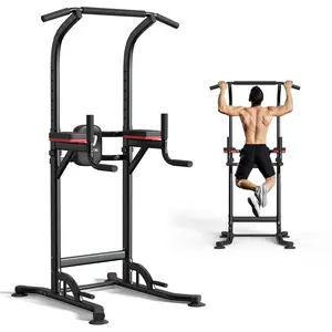 Pull Up Bar Dip Bar Power Tower Height Adjustable,Multi-Functionfor Fitness Home Gym Strength Training Workout Equipment 330LBS Weight Capacity