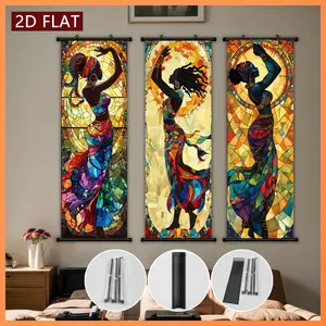 Beautiful African Dancer Canvas Wall Art Print Set, Vibrant Glass Mosaic Portrait, Perfect Gift for Home Office Bedroom Decor