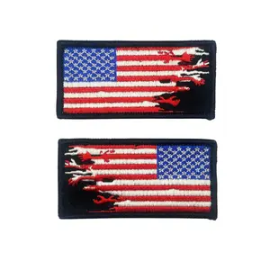2PC Tattered and Reversed 3x1.5 Inch USA Flag Iron on Patch for Uniforms and Clothing