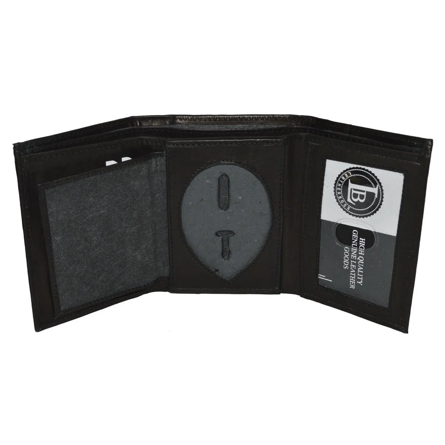 Unisex Genuine Leather Scale Grain Trifold Card Holder Wallet with Hard Board & Cover - Shield-Shape Badge Holder, 3 Card Slots, 2 Full-Size Money Pockets, 1 Full-Size ID Window (Ideal Birthday Gift), Hard Board And Cover