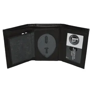 LEATHER BADGE ID HOLDER 'SHIELD' SHAPE TRIFOLD WALLET NEW BLACK VERY RARE WALLET