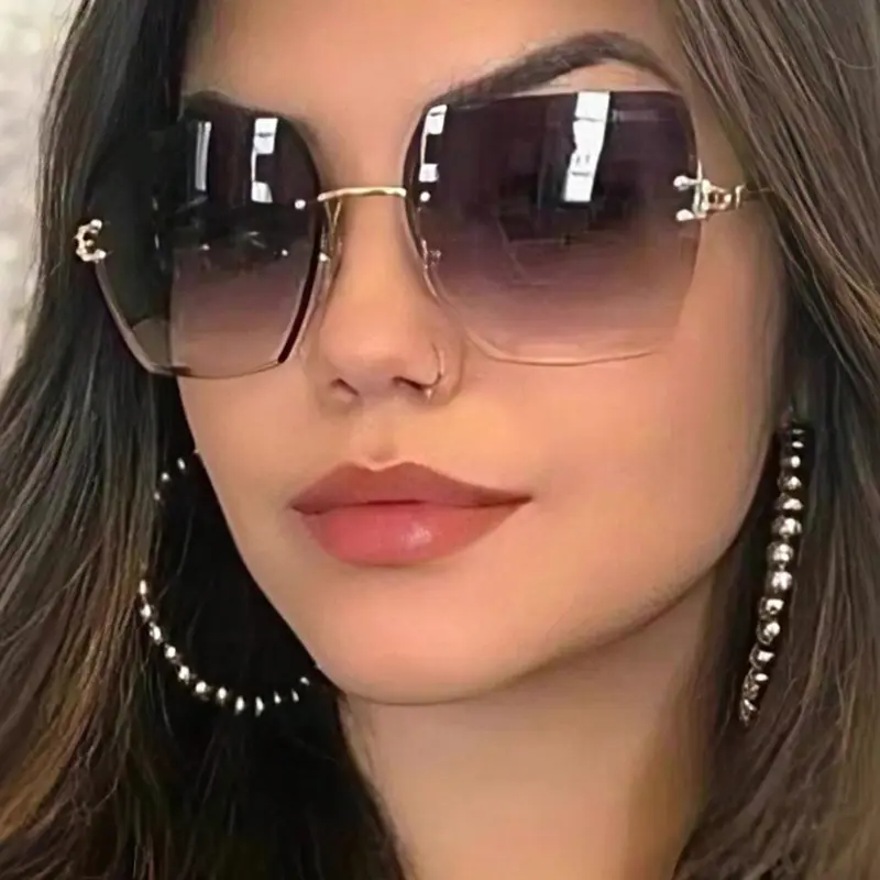 Ombre Tinted Lens Glasses, Trendy Shades, Trendy Casual Rimless Glasses for Everyday Use, Fashion Accessories for Outdoor Activities, Trendy Beach Eyewear, Fashion Accessory Eyewear