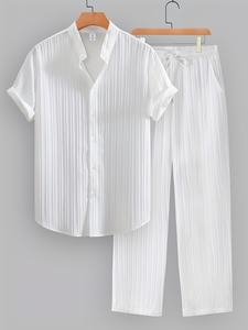 Men's Plain Short Sleeve Top & Pants Pyjama, Casual Comfy Top & Trousers Pj Set, Men's Sleepwear for Summer, Homewear