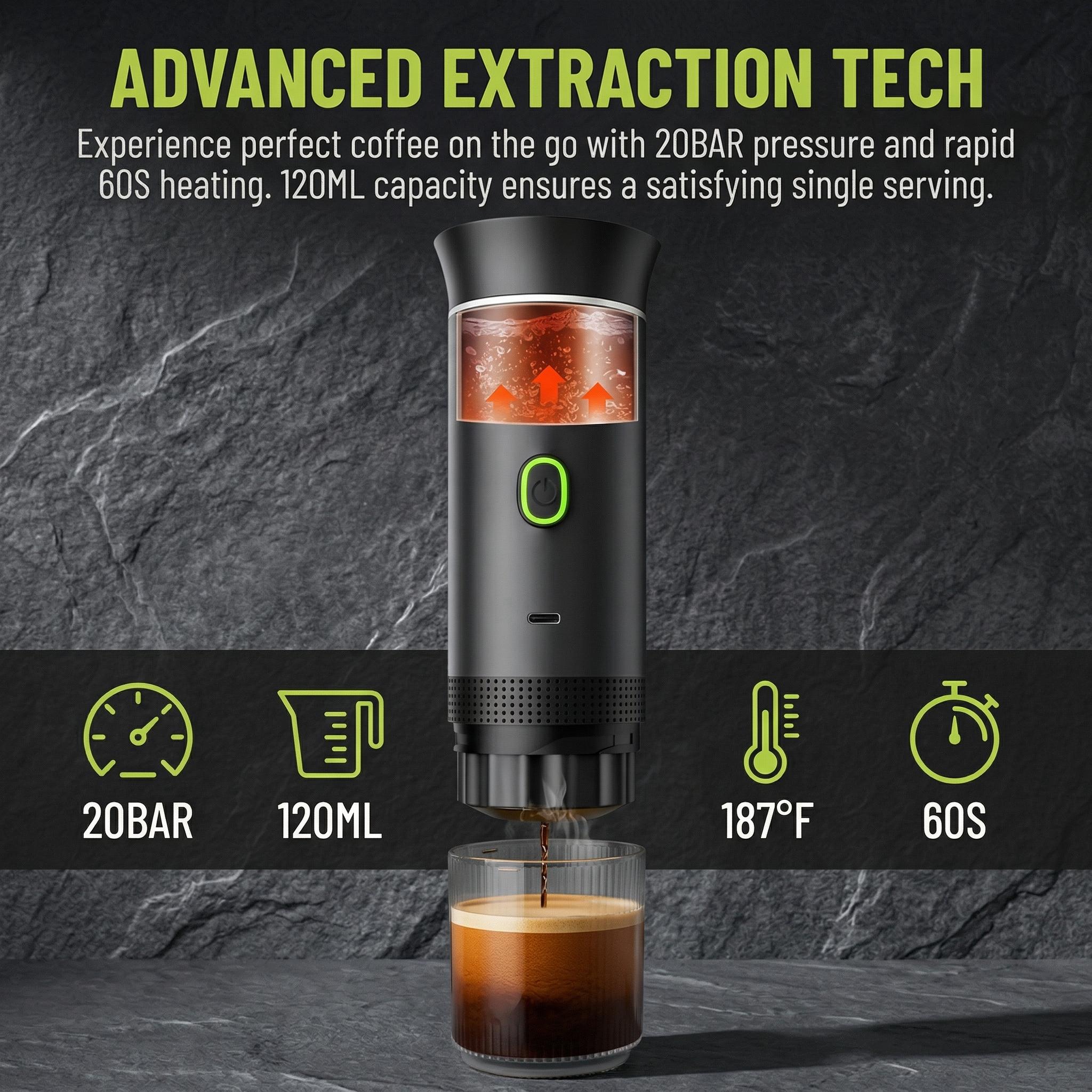 Travel Coffee Maker 3-in-1 | Portable Espresso Machine for Camping & Outdoor | Fast Brew in 60 Seconds