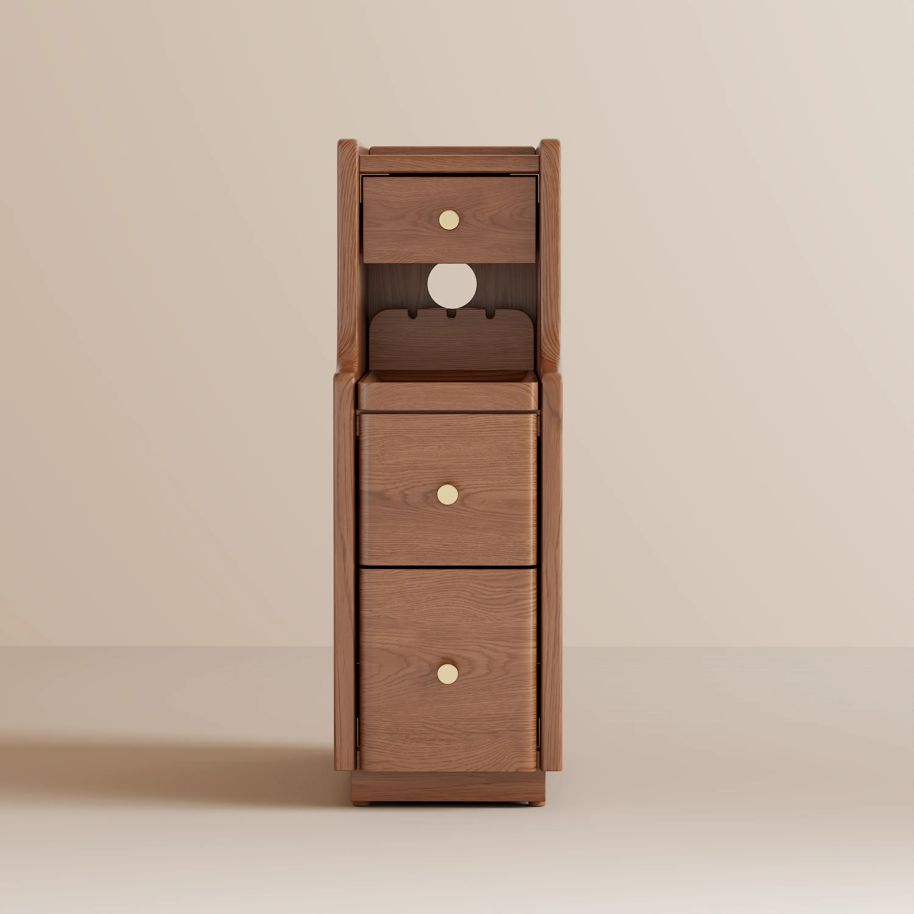 100% Solid Wood Nightstand (Fully Assembled), Narrow Bedside Table with 3 Drawers, Walnut Wood Skinny Nightstand, Modern Slim Bedside Table for Bedroom