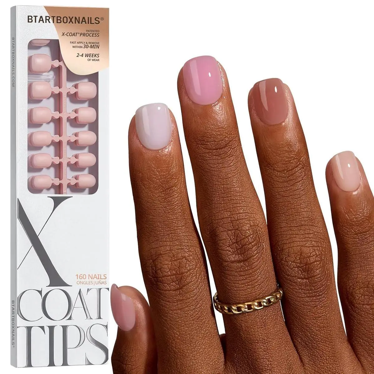 XCOATTIPS Bare 5-Shade Nude Press On Nails, XXS Squoval | Lamp-Curable 4-Week Wear, Salon Quality Value at Home, Natural Nail Look, Easy-to-Apply for Beginners, 160ct Nail Tips Only