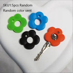 5 Random Color Keychains, Silicone Key Covers for Home and Office, Floral Style Key Protectors, Key Tags for Men and Women