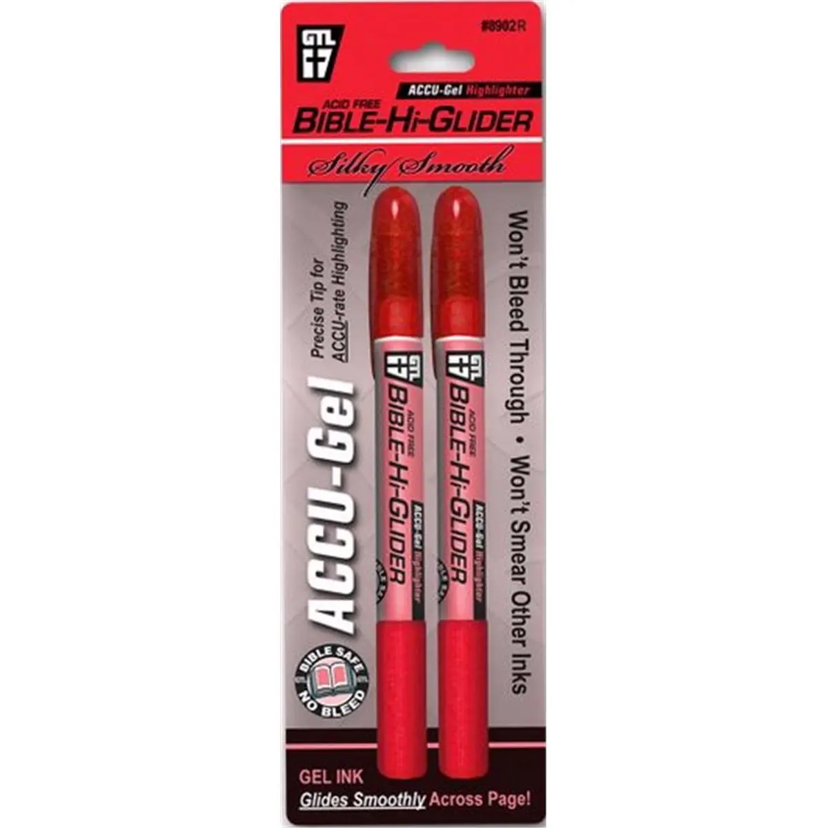 212 MAIN G T Luscombe Accu Gel Hi-Glider Marker Highlighters, Red Hi-Glide Tip, Highlighting Cap Included, Pack of 2, School Stationery, Book & Bible Accessory