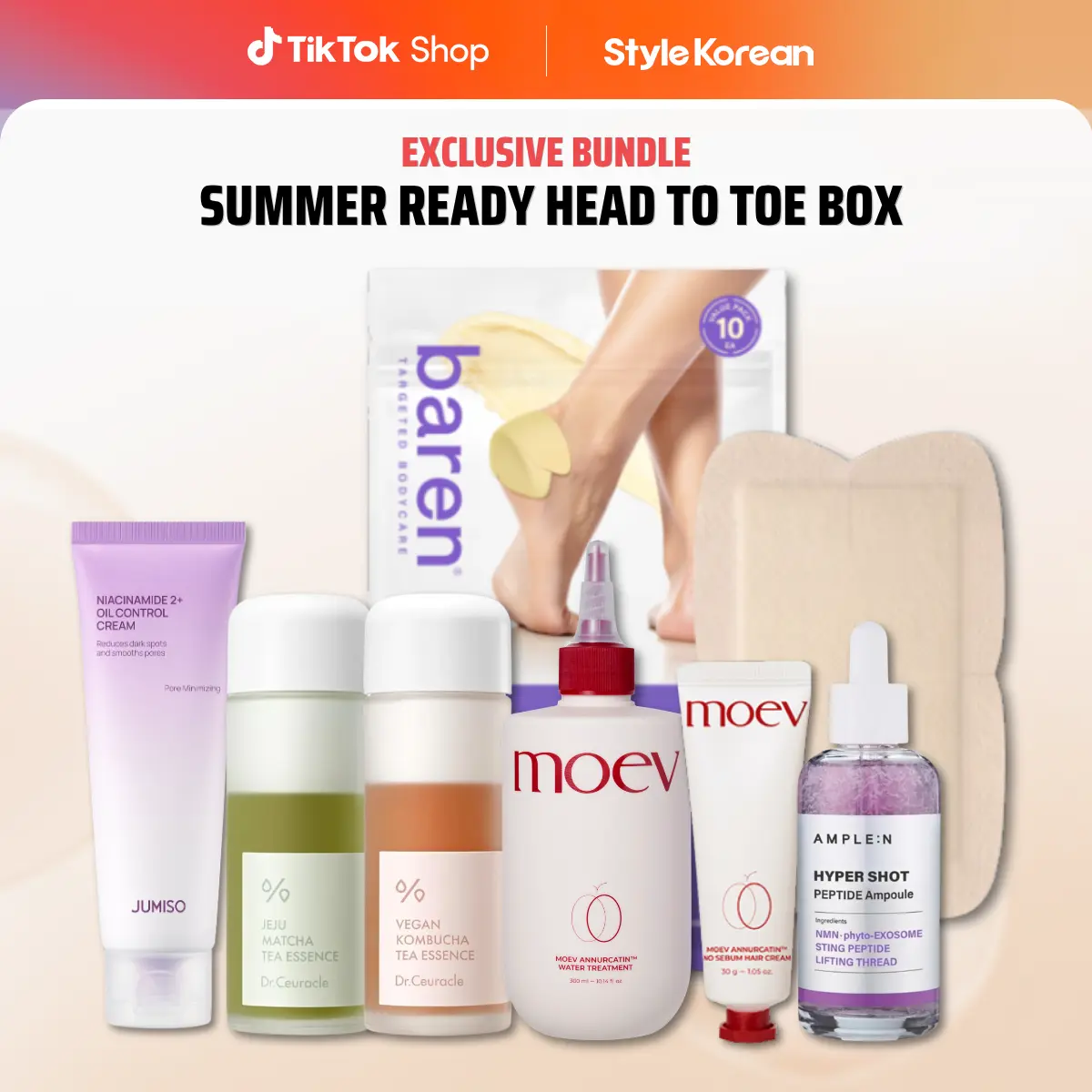 [StyleKorean] Summer Ready Head to Toe Box I Deals For You Day, Ready for Summer Set, Kbeauty - [Jumiso]Oil Control Cream, [Dr.Ceuracle]Matcha&Kombucha Tea Essence, [moev]No Sebum Hair Cream&Water Treatment, [AMPLE:N] Peptide Ampoule, [BAREN]Heel Patch