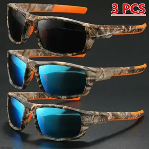 3 Pack Polarized Sports Sunglasses For Men With Camo Square Frame For Outdoor Cycling Driving Night Vision US Design