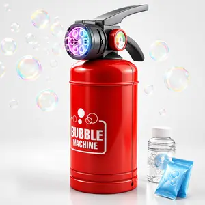 Fire Extinguisher Bubble Machine Toy with Colorful LED Lights, 6-Hole Automatic Bubble Blower Maker with Bubble Solution & Refills, Outdoor Summer Party Toy for Kids
