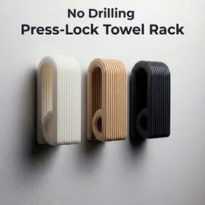 1Pc Wall-Mounted Towel Rack with Locking Design, No-Drill Self-Adhesive Hook, Heavy-Duty Towel Holder for Bathroom Kitchen Entry, Holds Coats Bags Clothes, Anti-Slip Striped Space-Saving Wall Organizer