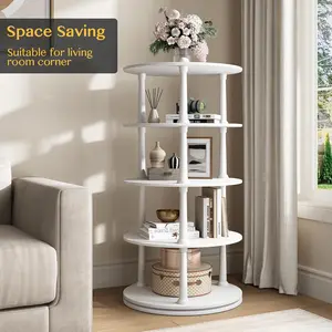 Rotating Shoe Rack Tower, 3/5-Tier Spinning Storage Rack, Free-Standing 360° Revolving Shoe Organizer, Holds Up to 28 Pairs of Shoes, White Cardboard Display Rack, Space-Saving Design.