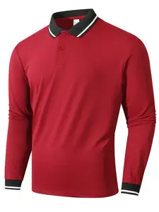 Men's Fashion Breathable Collared Long Sleeve Shirt, Loose Business Casual Polo Shirt, Spring & Fall Slim-Fitting Plain Polo