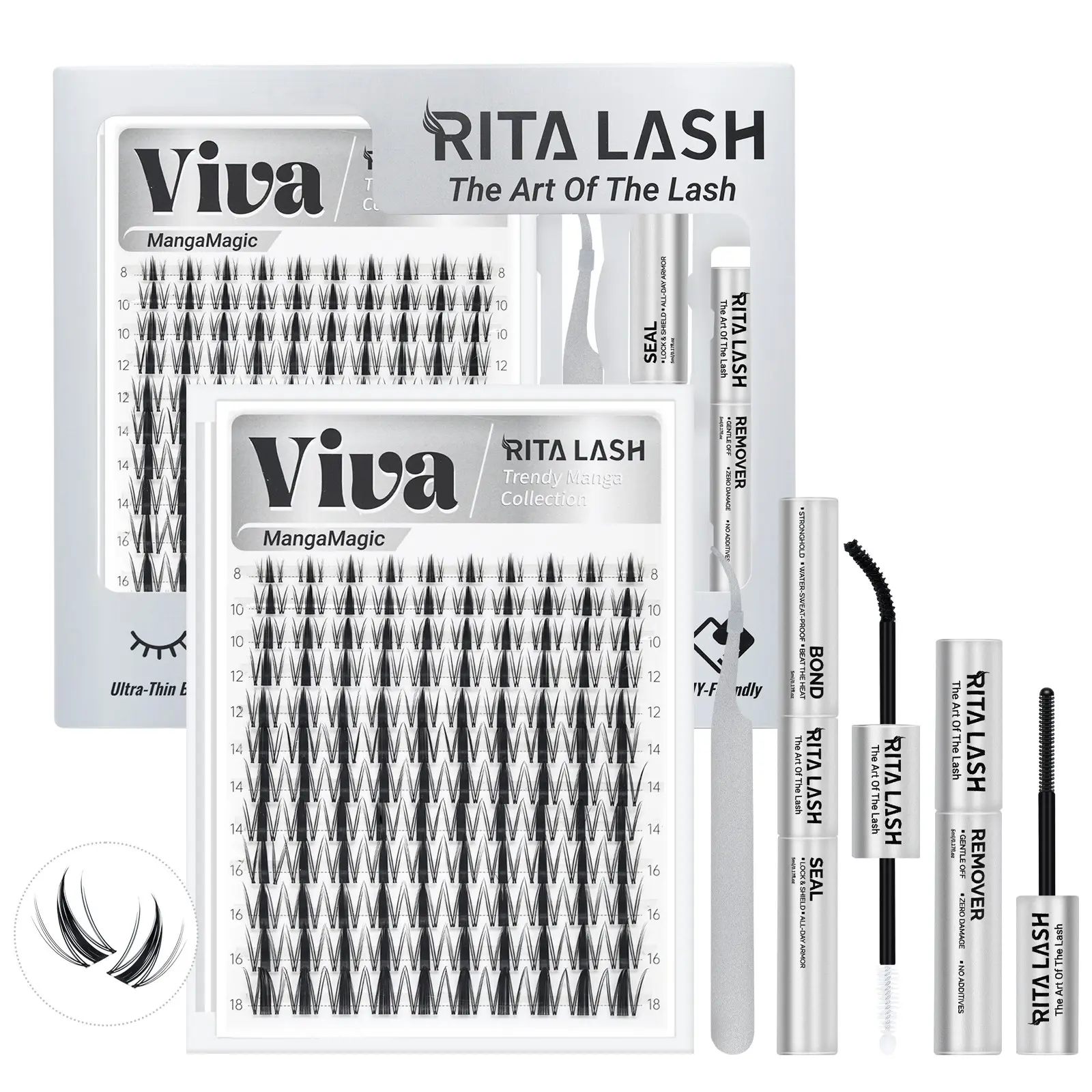 Viva | RITALASH 120pcs Manga Magic Collection Upgrade DIY Lashes Kit with Ultra-Dense, Long-Lasting Lashes | Fairy | Beginner-Friendly DIY Lashes for a Flawless, Voluminous Look | Popular & Must-Have Clusters with Bond and Seal Remover tweezers