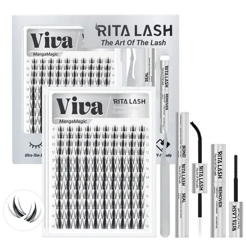Viva RITALASH 120pcs Manga Magic Collection DIY Lashes Kit with Ultra-Dense, Long-Lasting, Volume False Lashes, Beginner-Friendly DIY Lashes for a Flawless, Voluminous Look, Volume Eyelash Clusters with Bond and Seal Remover tweezers